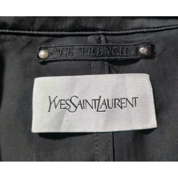 YVESSAINTLAURENT Women Button Up Trench Coat Sz L Black Satin Light Weight 325A - Picture 4 of 6